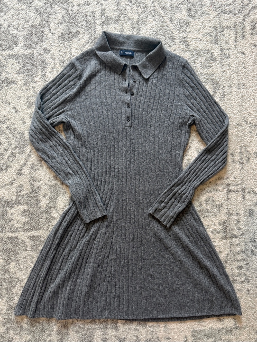 GAP Grey Ribbed Knit Polo Sweater Dress Size Medium